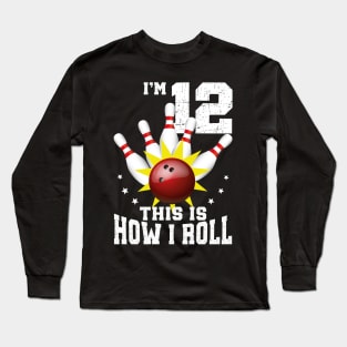 Bowling 12th Birthday Bday Party Kids 12 years Old Bowler Long Sleeve T-Shirt